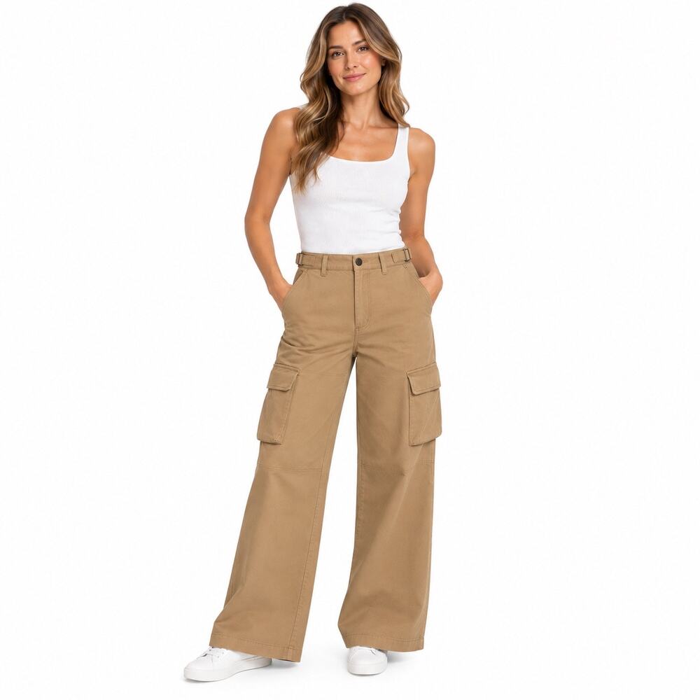 Anthropologie Sanctuary Khaki wide leg cargo utility  pants. Women’s small.